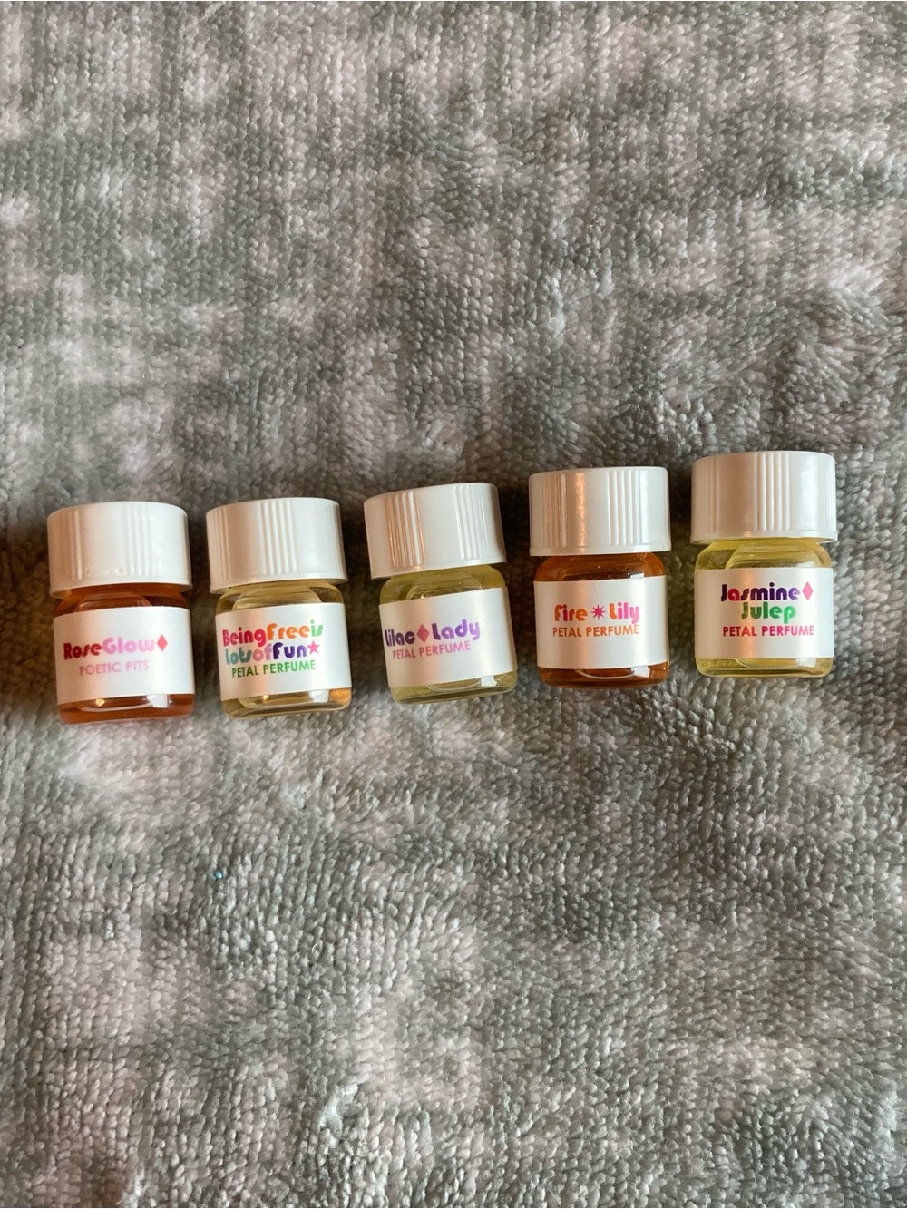 New Living Libations 5 Piece Sampler Set: 4 Petal Perfumes & 1 Poetic Pits